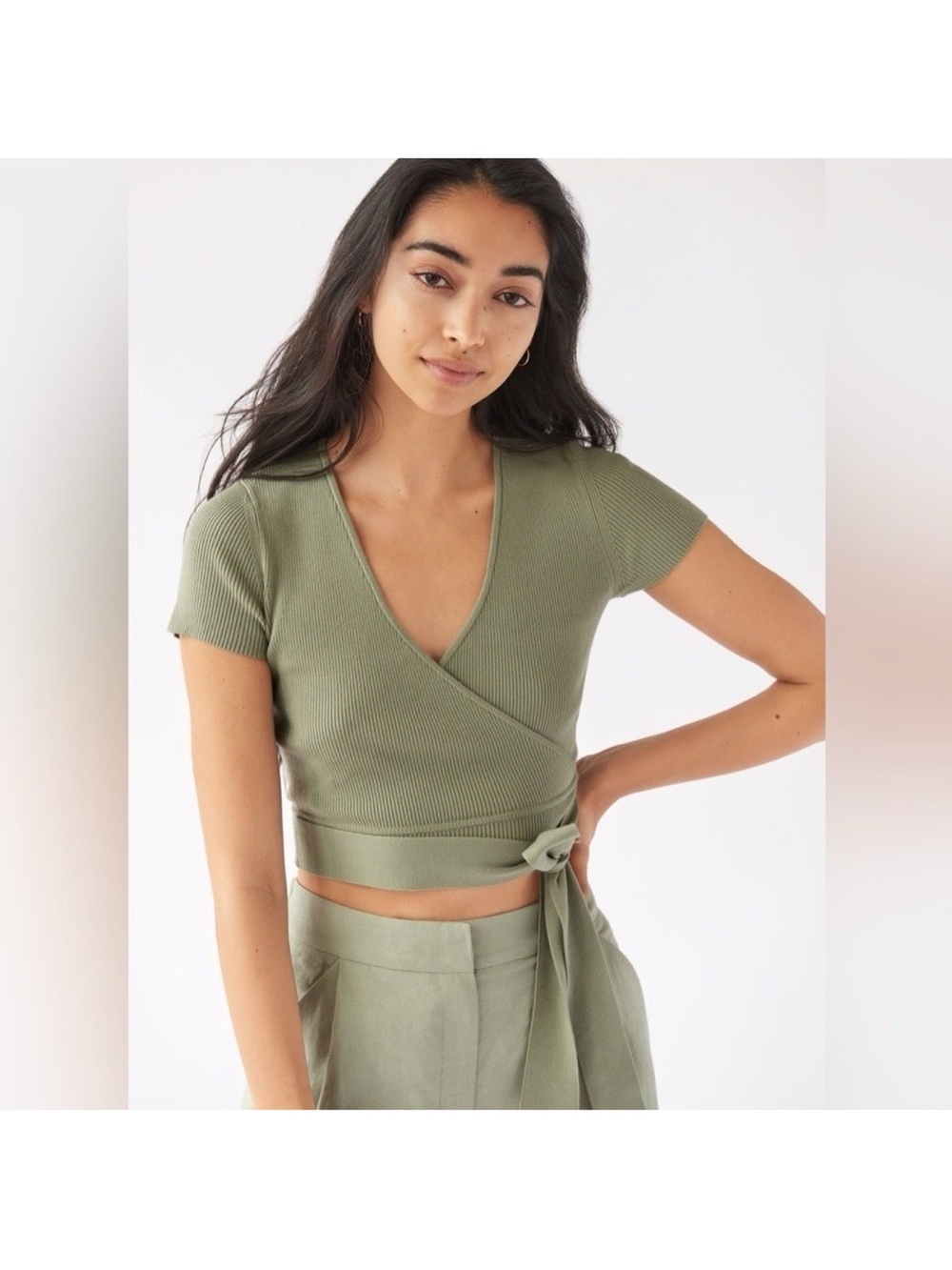 Wilfred Ribbed Wrap Crop Top - Light Sage size XS EUC 🍃